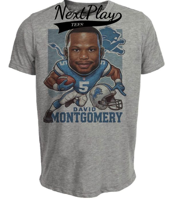 Detroit Lions David Montgomery Exclusive Retro Football Artwork Heather Gray Sublimated T-Shirt