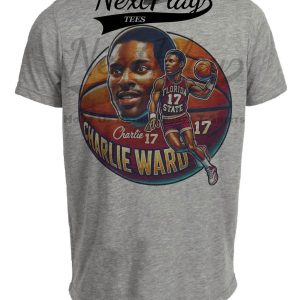 Florida State Seminoles Charlie Ward Exclusive Retro March Madness Basketball Artwork Heather Gray Sublimated T-Shirt