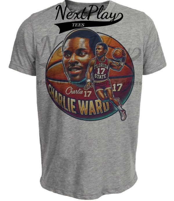 Florida State Seminoles Charlie Ward Exclusive Retro March Madness Basketball Artwork Heather Gray Sublimated T-Shirt
