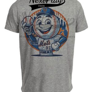 New York Mets Exclusive Retro Baseball Mascot Artwork Heather Gray Sublimated T-Shirt