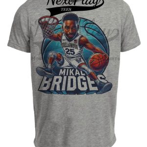 Villanova Wildcats Mikal Bridges Exclusive Retro March Madness Basketball Artwork Heather Gray Sublimated T-Shirt
