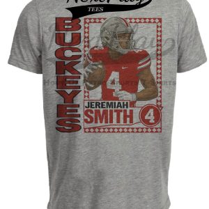 Ohio State Buckeyes Jeremiah Smith Exclusive Retro Football Card Artwork Heather Gray Sublimated T-Shirt