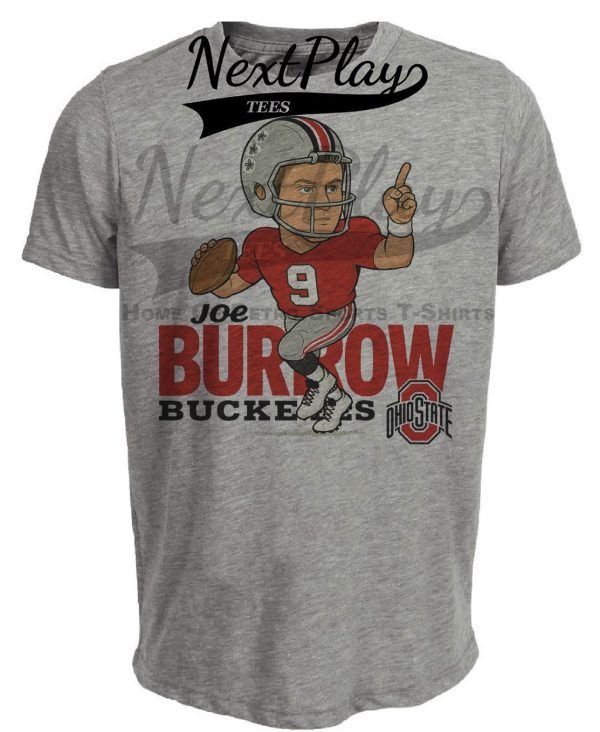 Ohio State Buckeyes QB Joe Burrow Exclusive Retro Football Artwork Heather Gray Sublimated T-Shirt