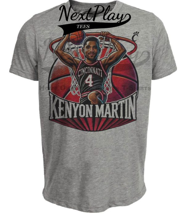 Cincinnati Bearcats Kenyon Martin Dunk Exclusive Retro March Madness Basketball Artwork Heather Gray Sublimated T-Shirt