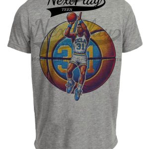 UCLA Bruins Reggie Miller Exclusive Retro March Madness Basketball Artwork Heather Gray Sublimated T-Shirt