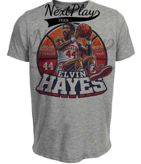 Houston Cougars Elvin Hayes Exclusive Retro March Madness Basketball Artwork Heather Gray Sublimated T-Shirt