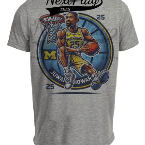 Michigan Wolverines Juwan Howard Exclusive Retro March Madness Basketball Artwork Heather Gray Sublimated T-Shirt