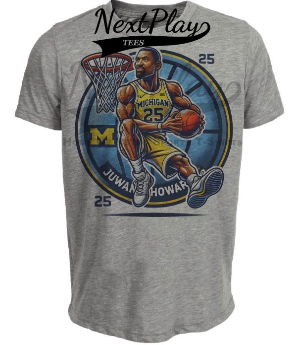 Michigan Wolverines Juwan Howard Exclusive Retro March Madness Basketball Artwork Heather Gray Sublimated T-Shirt