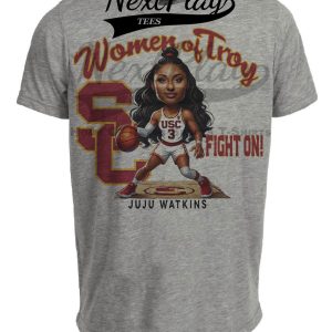 USC Trojans JuJu Watkins Exclusive Retro March Madness Basketball Fight On Artwork Heather Gray Sublimated T-Shirt
