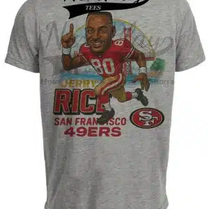 San Francisco 49ers Jerry Rice Exclusive Retro Football Bridge Artwork Heather Gray Sublimated T-Shirt