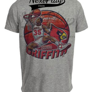 Louisville Cardinals Darrell Griffith Exclusive Retro March Madness Basketball Artwork Heather Gray Sublimated T-Shirt