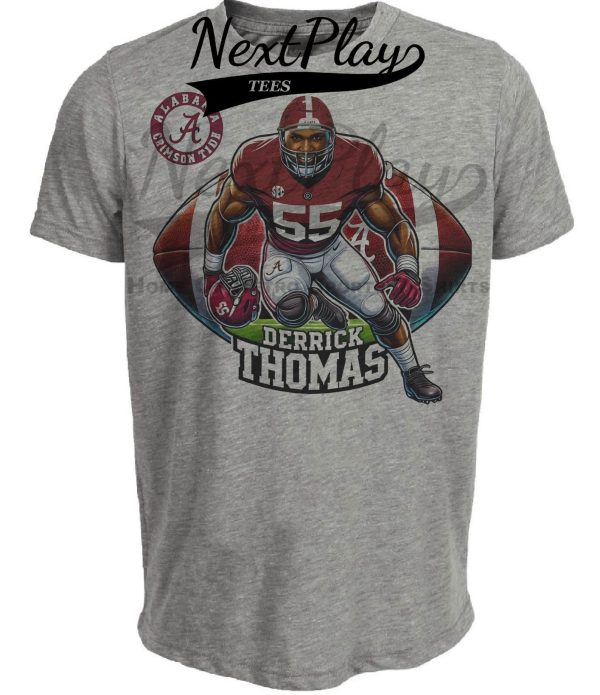Alabama Crimson Tide Derrick Thomas Exclusive Retro Football Artwork Heather Gray Sublimated T-Shirt