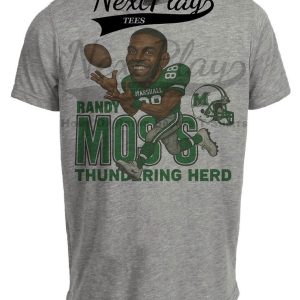 Marshall Thundering Herd Randy Moss Exclusive Retro Caricature Football 1997 Artwork Heather Gray Sublimated T-Shirt