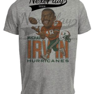 Miami Hurricanes Michael Irvin Exclusive Retro Football Caricature 1986 Artwork Heather Gray Sublimated T-Shirt