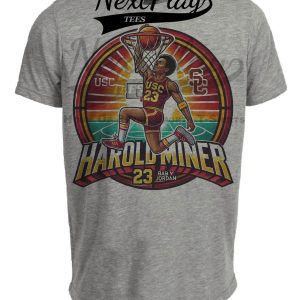 USC Trojans Harold Miner Exclusive Retro March Madness Basketball Artwork Heather Gray Sublimated T-Shirt
