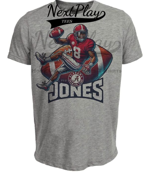 Alabama Crimson Tide Julio Jones Exclusive Retro Football Artwork Heather Gray Sublimated T-Shirt
