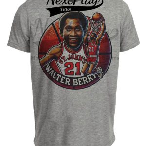 St. John’s Red Storm Walter Berry Exclusive Retro March Madness Basketball Redmen Artwork Heather Gray Sublimated T-Shirt