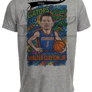 Florida Gators Walter Clayton Jr. Exclusive Retro Graffiti Basketball Artwork Heather Gray Sublimated T-Shirt