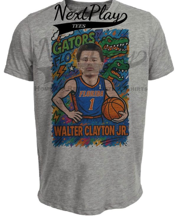 Florida Gators Walter Clayton Jr. Exclusive Retro Graffiti Basketball Artwork Heather Gray Sublimated T-Shirt