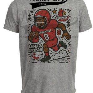 Louisville Cardinals Lamar Jackson Exclusive Retro Football Artwork Heather Gray Sublimated T-Shirt
