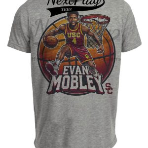 USC Trojans Evan Mobley Exclusive Retro March Madness Basketball Artwork Heather Gray Sublimated T-Shirt