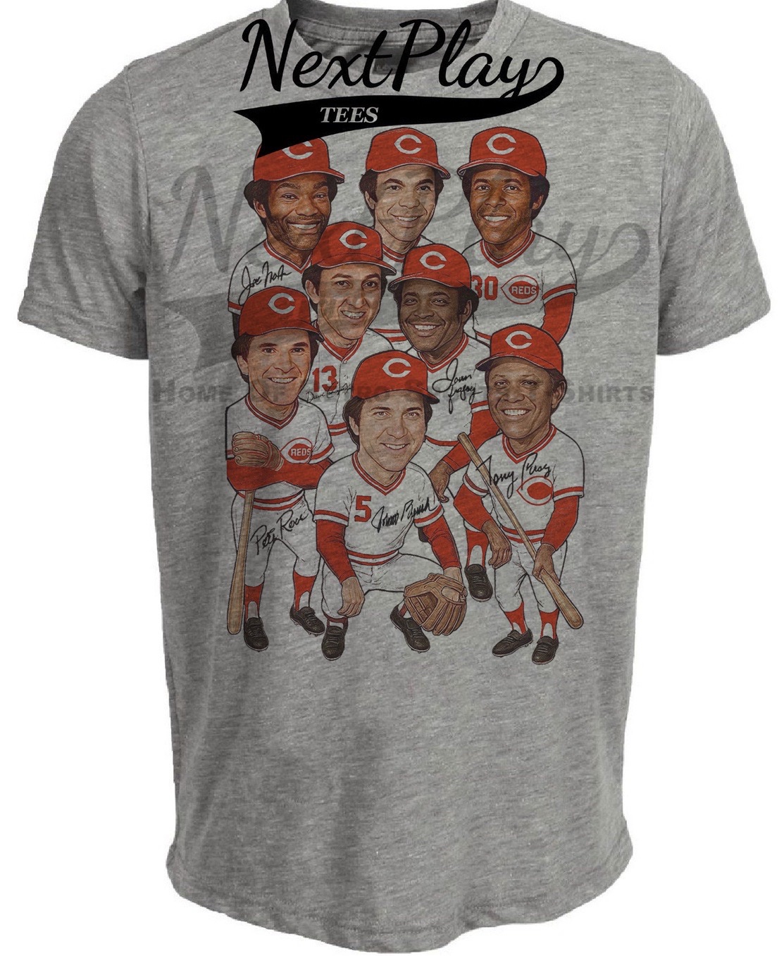 Cincinnati Reds Big Red Machine Exclusive Retro Baseball 1974 Artwork Heather Gray Sublimated T-Shirt