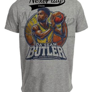 West Virginia Mountaineers Da’Sean Butler Exclusive Retro March Madness Basketball Artwork Heather Gray Sublimated T-Shirt