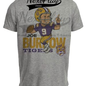 LSU Tigers QB Joe Burrow Exclusive Retro Football Artwork Heather Gray Sublimated T-Shirt
