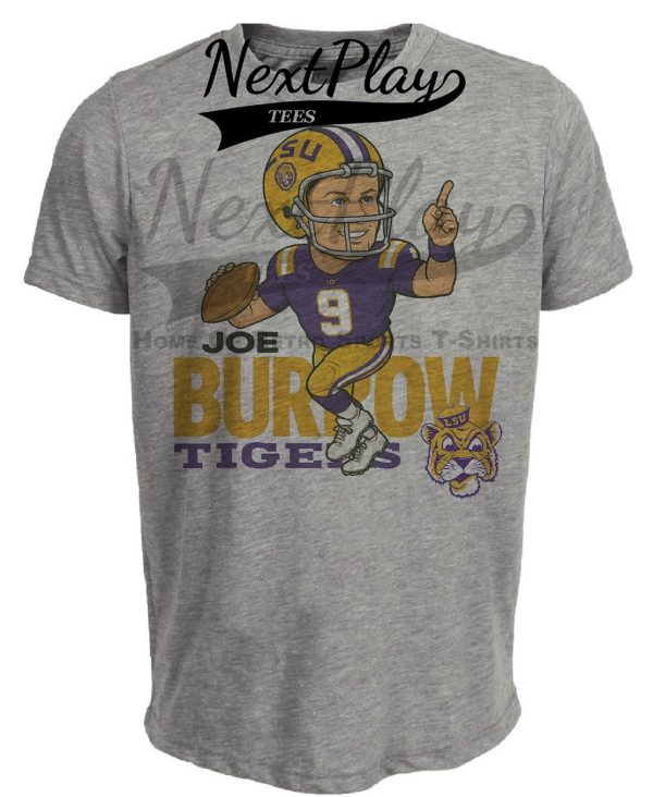 LSU Tigers QB Joe Burrow Exclusive Retro Football Artwork Heather Gray Sublimated T-Shirt