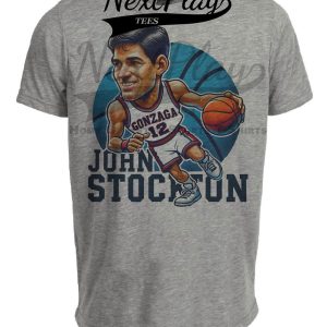 Gonzaga Bulldogs John Stockton Exclusive Retro March Madness Basketball Artwork Heather Gray Sublimated T-Shirt