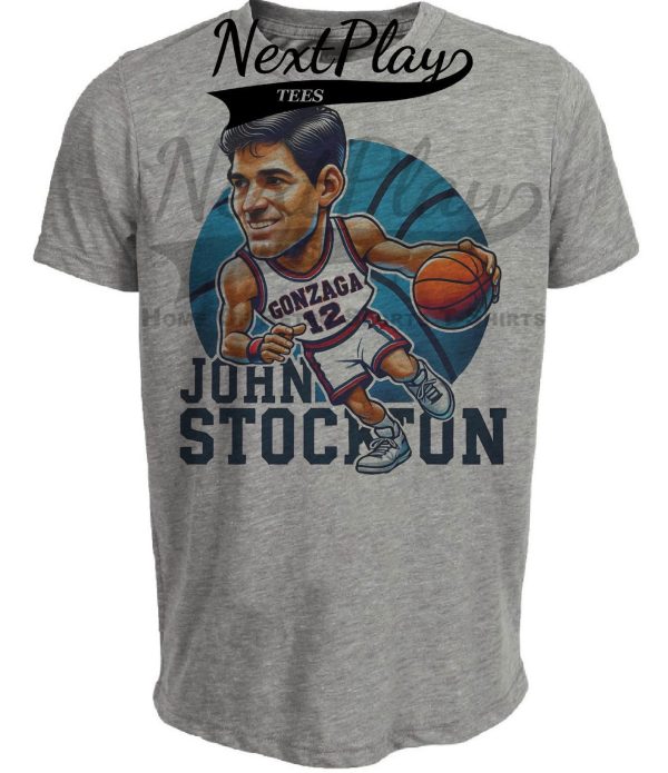 Gonzaga Bulldogs John Stockton Exclusive Retro March Madness Basketball Artwork Heather Gray Sublimated T-Shirt