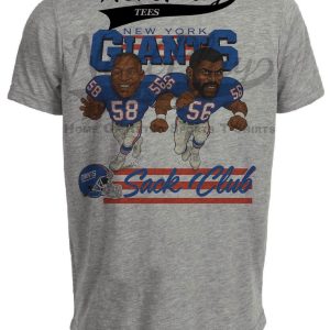 New York Giants Sack Club Lawrence Taylor & Carl Banks Exclusive Retro Football 1985 Artwork Heather Gray Sublimated T-Shirt