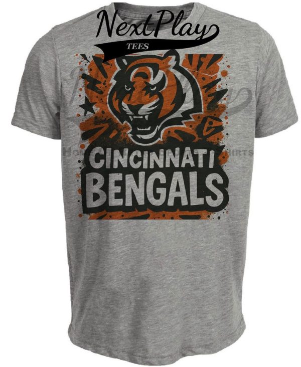 Cincinnati Bengals Graffiti Mascot Exclusive Retro Football Artwork Heather Gray Sublimated T-Shirt