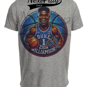 Duke Blue Devils Zion Williamson Exclusive Retro March Madness Basketball Artwork Heather Gray Sublimated T-Shirt