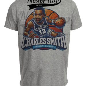 Georgetown Hoyas Charles Smith Exclusive Retro March Madness Basketball Artwork Heather Gray Sublimated T-Shirt