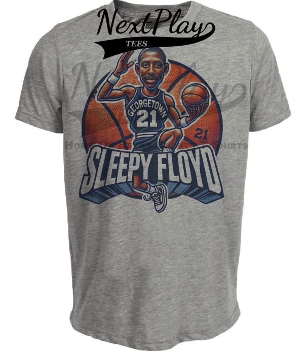 Georgetown Hoyas Sleepy Floyd Exclusive Retro March Madness Basketball Artwork Heather Gray Sublimated T-Shirt