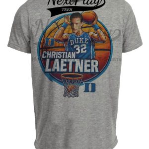 Duke Blue Devils Christian Laetner Exclusive Retro March Madness Basketball Artwork Heather Gray Sublimated T-Shirt