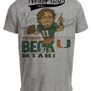 Miami Hurricanes QB Carson Beck Exclusive Retro Football Artwork Heather Gray Sublimated T-Shirt