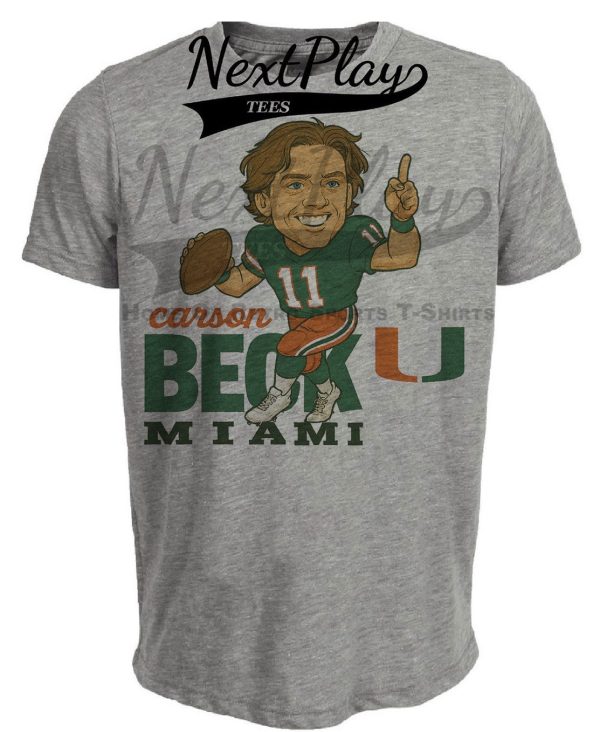 Miami Hurricanes QB Carson Beck Exclusive Retro Football Artwork Heather Gray Sublimated T-Shirt