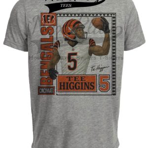 Cincinnati Bengals Tee Higgins Exclusive Retro Football Artwork Heather Gray Sublimated T-Shirt