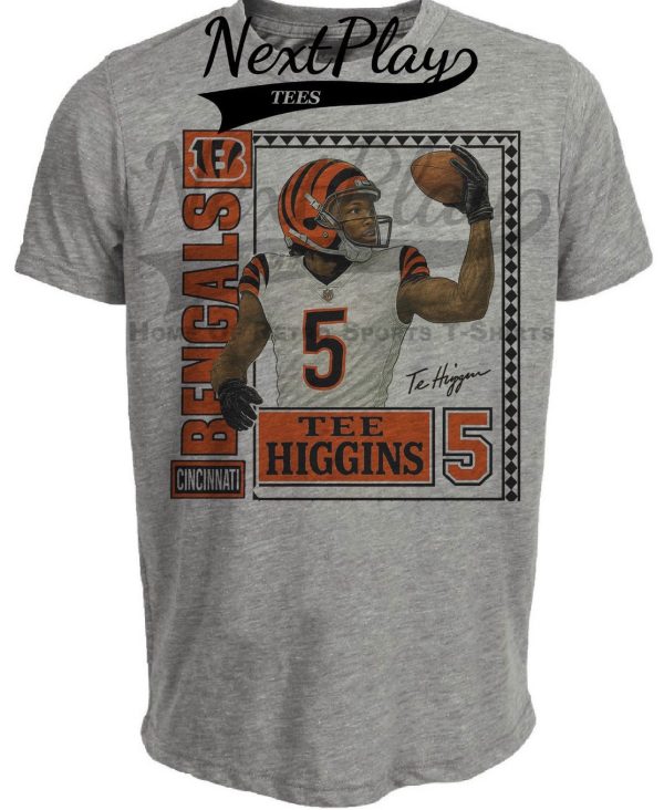 Cincinnati Bengals Tee Higgins Exclusive Retro Football Artwork Heather Gray Sublimated T-Shirt