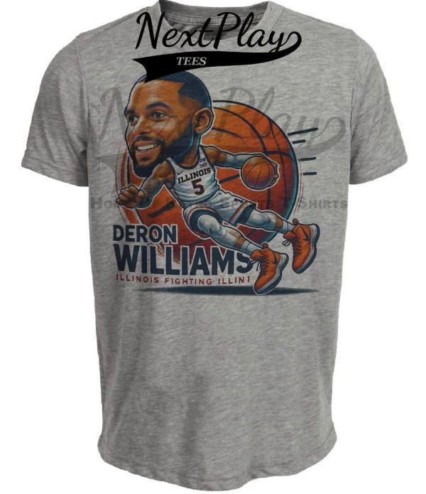 Illinois Fighting Illini Deron Williams Exclusive Retro March Madness Basketball Artwork Heather Gray Sublimated T-Shirt