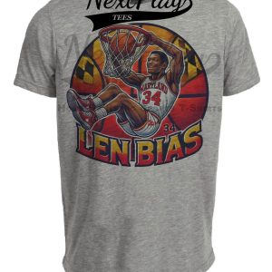 Maryland Terrapins Len Bias Exclusive Retro March Madness Basketball Artwork Heather Gray Sublimated T-Shirt
