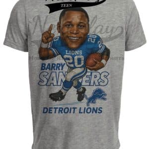Detroit Lions Barry Sanders Exclusive Retro Football Big Head Artwork Heather Gray Sublimated T-Shirt