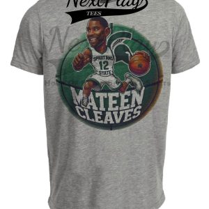 Michigan State Spartans Mateen Cleaves Exclusive Retro March Madness Basketball Artwork Heather Gray Sublimated T-Shirt
