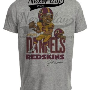 Washington Redskins Jayden Daniels Exclusive Retro Football Caricature Artwork Heather Gray Sublimated T-Shirt