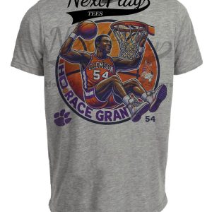 Clemson Tigers Horace Grant Exclusive Retro March Madness Basketball Artwork Heather Gray Sublimated T-Shirt