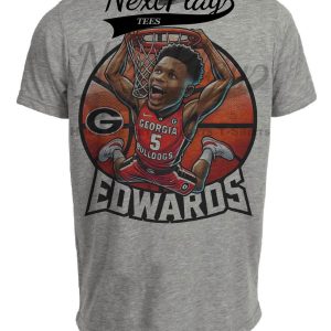 Georgia Bulldogs Anthony Edwards Exclusive Retro March Madness Basketball Artwork Heather Gray Sublimated T-Shirt
