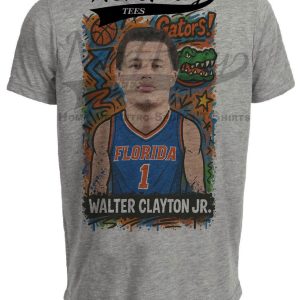 Florida Gators Walter Clayton Jr. MVP Exclusive Retro March Madness Basketball Artwork Heather Gray Sublimated T-Shirt