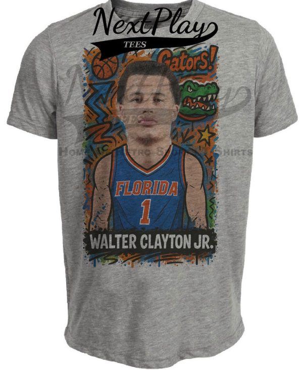 Florida Gators Walter Clayton Jr. MVP Exclusive Retro March Madness Basketball Artwork Heather Gray Sublimated T-Shirt